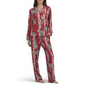 CHELSEA PEERS Red 2pc Recycled Jaguar Stripe Pajama Set